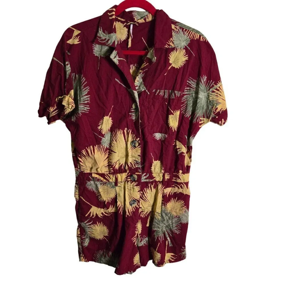 Free People Malibu Romper Red Tropical Print Size M